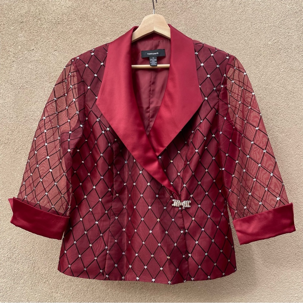 R&M Richards Holiday Burgundy Red Geometric Twinkle Blazer Sz 12